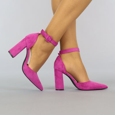 Spitse Fuchsia Suède-Look Sandaletten