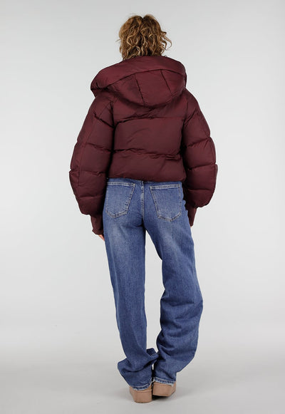 Bordeaux Korte Gewatteerde Puffer Winterjas met Capuchon
