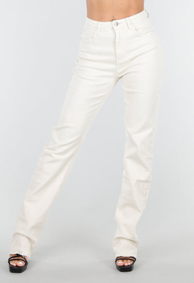 Redial Jeans Beige Stretch Straight Leg Jeans Tall met Gerafelde Onderkant