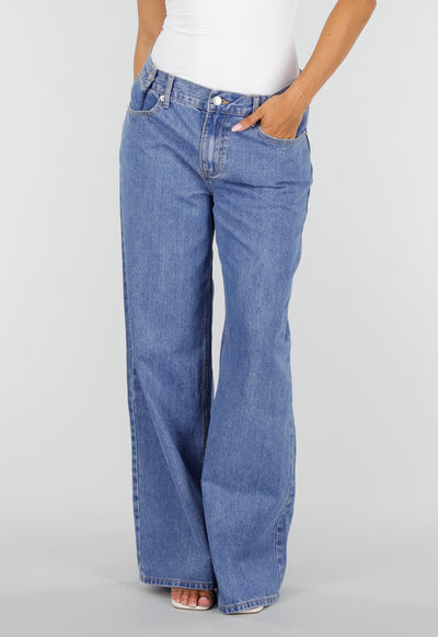 Low Waist Blauwe Wide Leg Jeans met Lange Wijde Pijpen