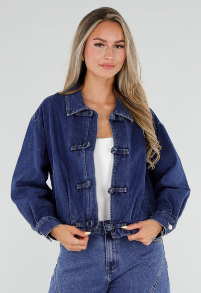 Donkerblauw Denim Jasje met Kraag