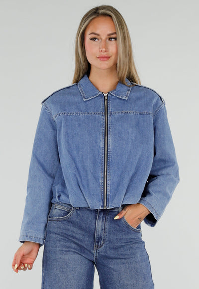 Lichtblauw Denim Jasje met Ritssluiting