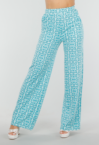 Azuurblauwe Stretch Broek met High Waist Fit en Elastische Tailleband