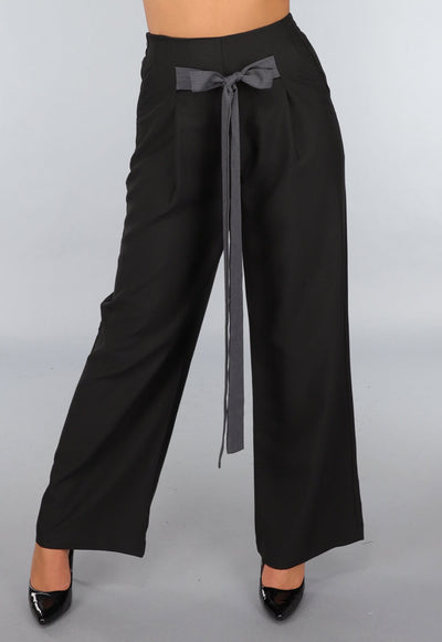 Zwarte Pantalon met Antraciet Strikdetail
