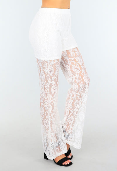 Witte Kanten Lange Broek met Ingewerkt Broekje en Tailleband