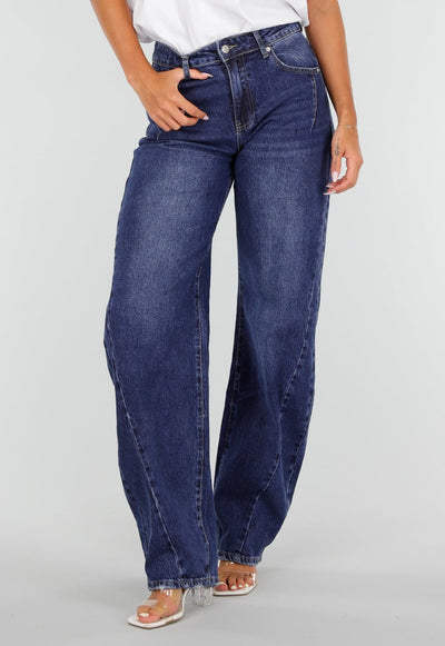 Blauwe Denim Tall Barrel Jeans met Hoge Taille en Lange Pijpen