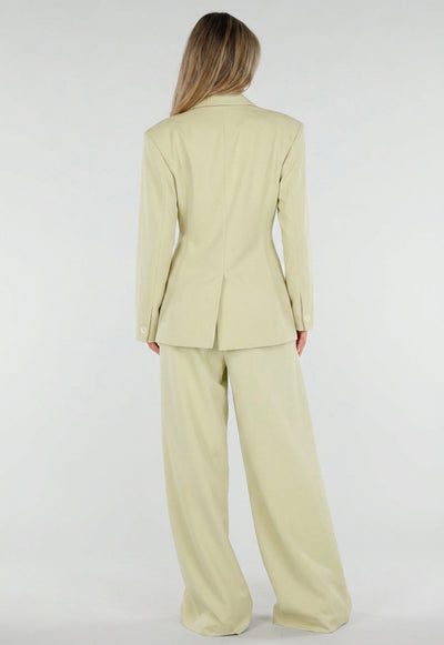 Pistache Groene Double Breasted Getailleerde Blazer met Reverskraag