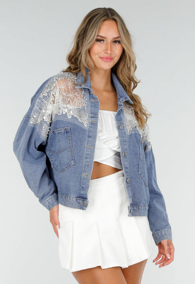 Blauw Denim Jasje met Glitter Details