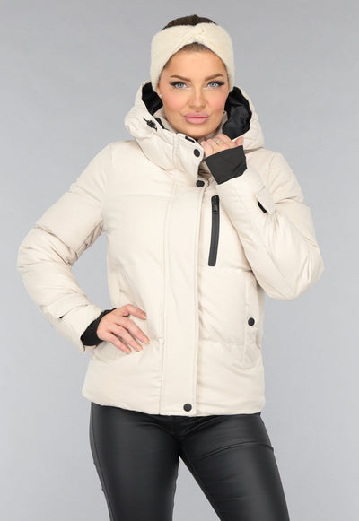 Korte Beige Winterjas met Duimgaten