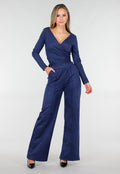 Donkerblauwe Suede Overslag Top met Stretch
