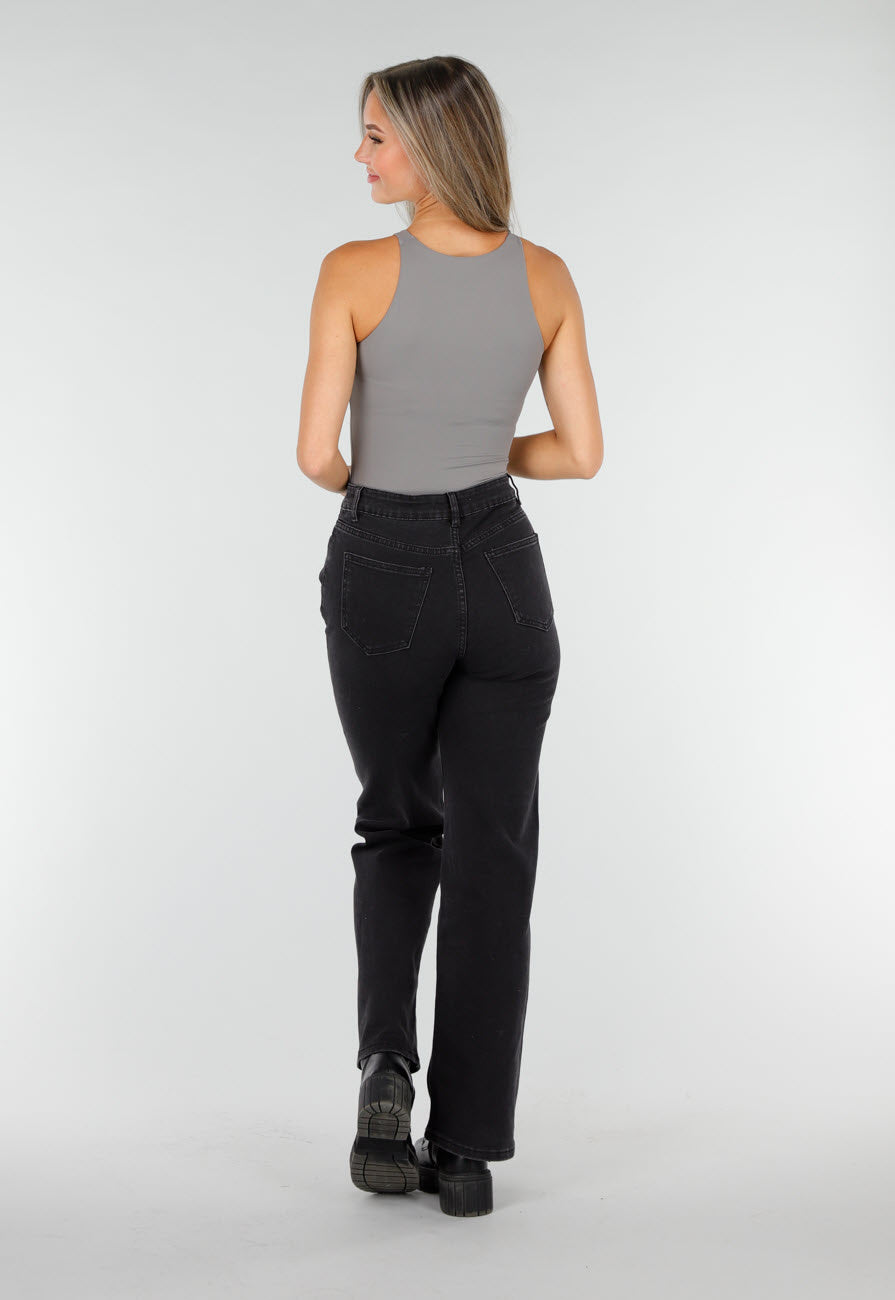 Grijze Stretch Bodysuit met Hoge Hals en String Achterkant