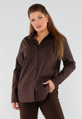 Donkerbruine Blouse met Lange Mouwen en Knoopsluiting