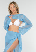 Blauwe Gehaakte Cover-Up Set met Hartjesmotief en Bijpassende Bolero