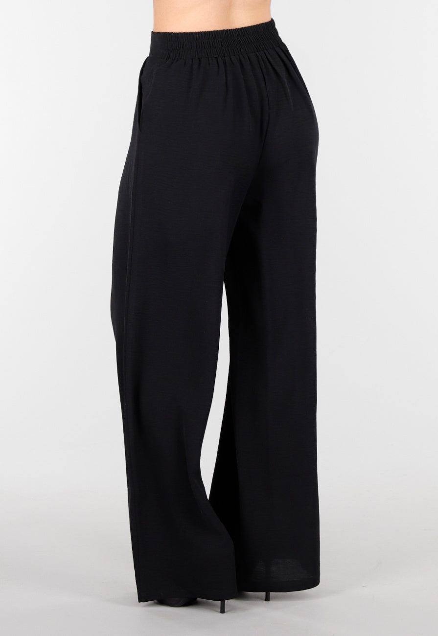 Petite High Waist Zwarte Linnen Look Broek met Tailleband
