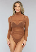 Camel Mesh Bodysuit met Plooitjes