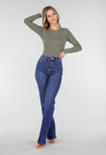 Olijfgroene Body met Lange Mouwen en Stretch
