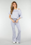 Lichtblauwe One Shoulder Top met Ingewerkte Top en Stretch