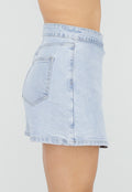 Lichtblauwe Denim Skort met Overslag, Striksluiting en Hoge Taille