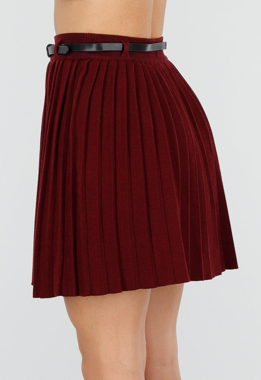 Bordeauxrode Plissé Rok Met Riem