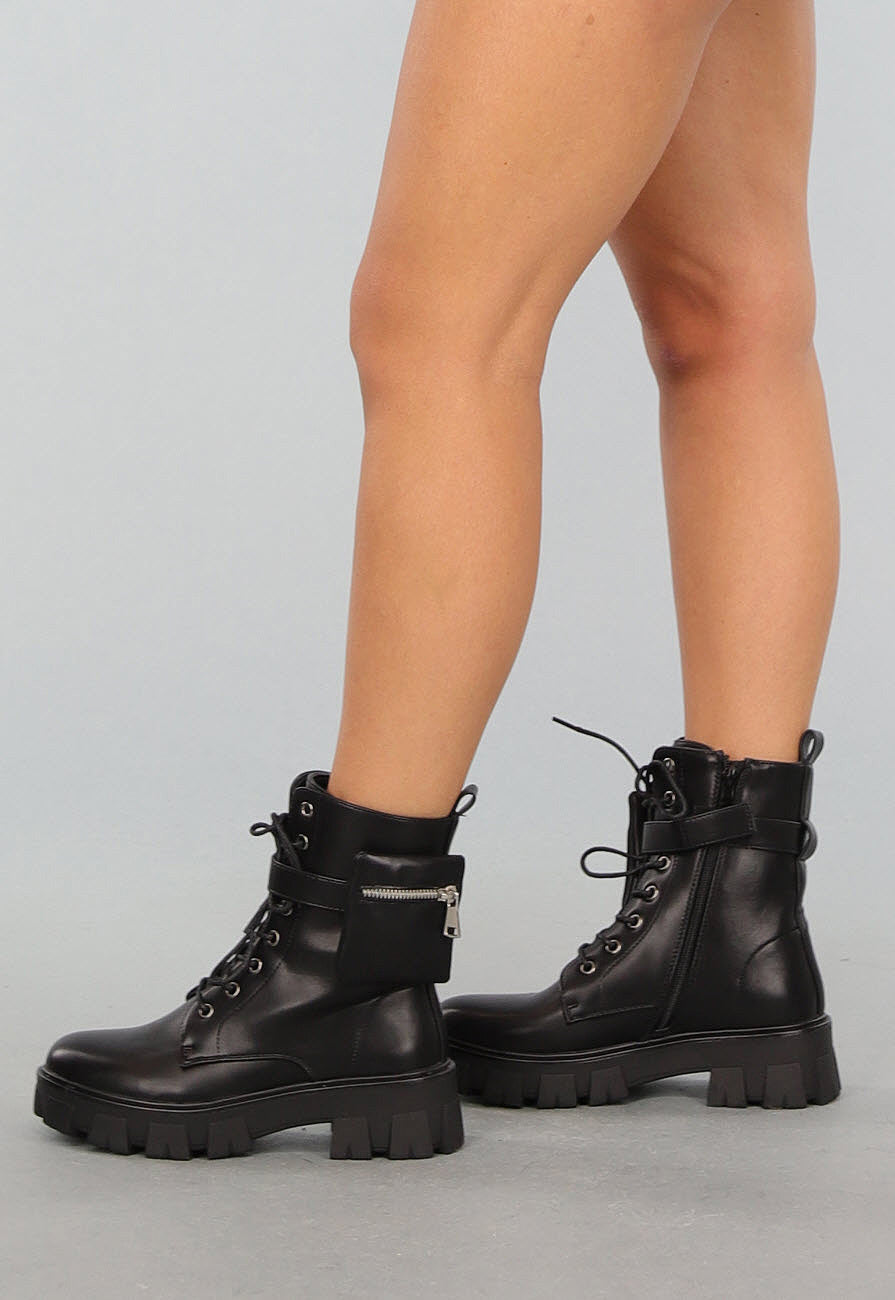 Zwarte Lederlook Biker Boots met Tasje