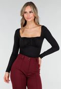 Zwarte Push-Up Longsleeve Top met Gerimpelde Bustier