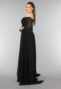 Padded Zwarte Galajurk met Lange Chiffon Mouwen