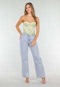 Groen Strapless Korset met Satijnen Veters