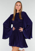 Navy Blauwe Jurk met Plissé en Ruche Taille