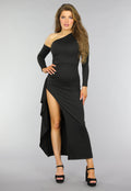 One Shoulder Split Jurk met Ruffles