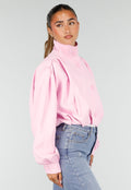 Roze Kort Jasje met Pofmouwen en Knoopsluiting