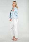 Lichtblauwe Denim Jas met Klepzakken, Trekkoord en Knoopsluiting