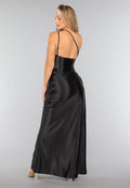Satin Stretch Avondjurk met One Shoulder in Zwart