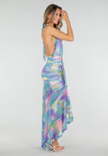 Pastelkleurige Halter Maxi Jurk met Stretch en Open Rug