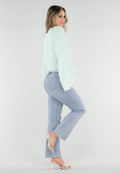 Turquoise Blouse met Wijde Lange Mouwen