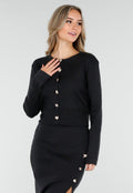 Zwarte Knitted Set met Midi Rok met Split