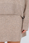 Beige Gebreide Co-ord Set met Trui en Rokje