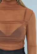 Camel Mesh Bodysuit met Plooitjes