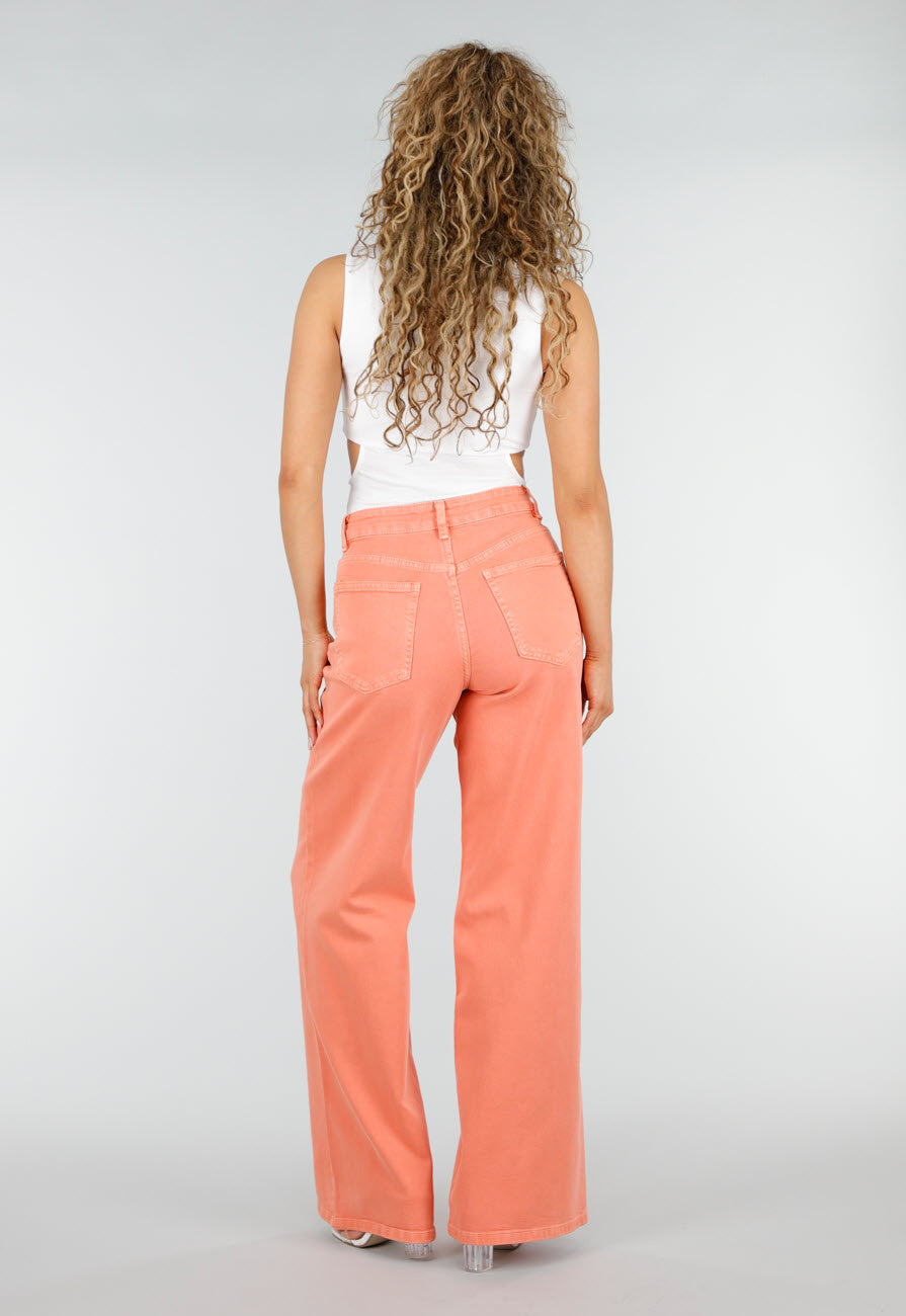 Oranje Denim Wide Leg Jeans met Hoge Taille en Stretch