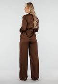 Bruine Satijnlook Set met Blouse en Wide Leg Broek