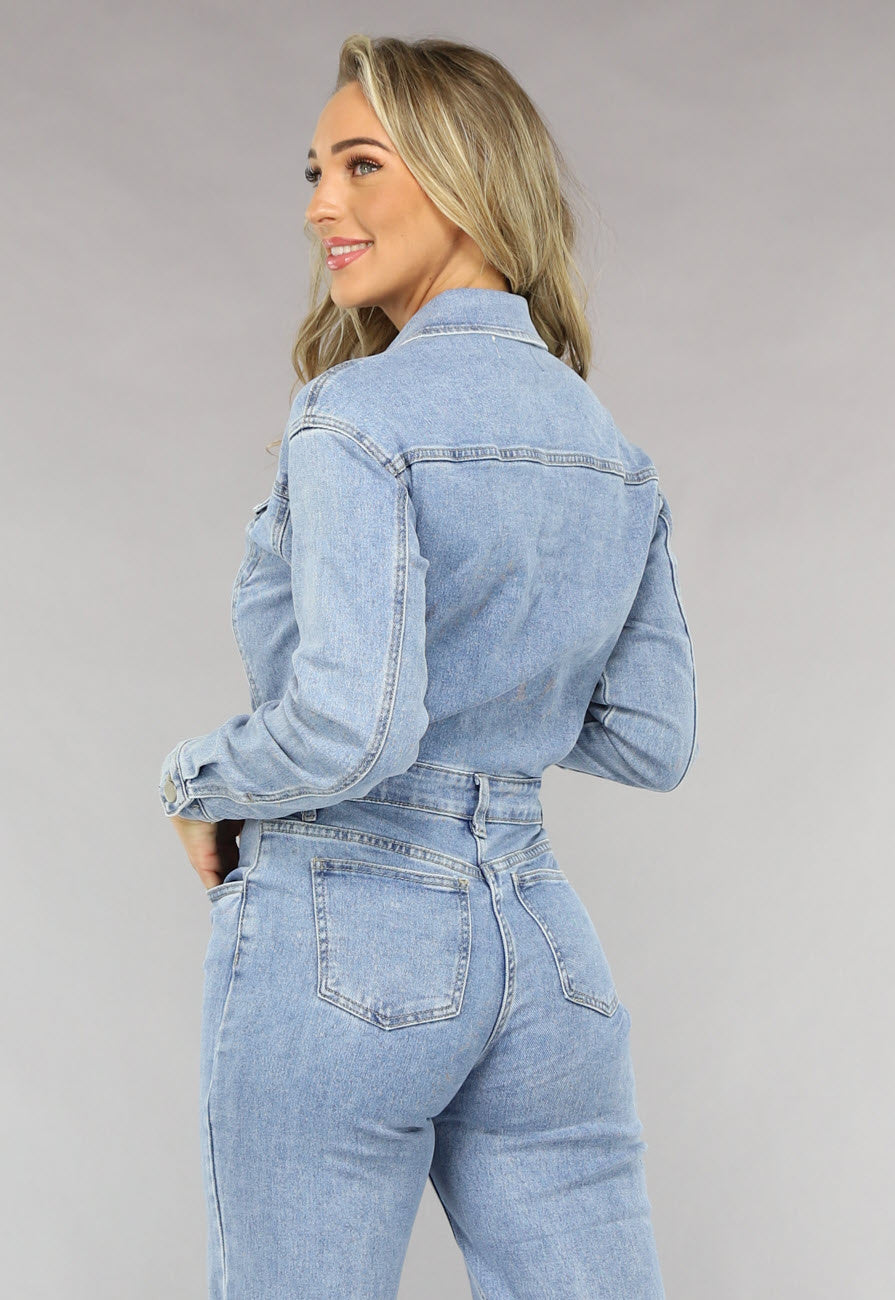 Redial Jeans  Blauwe Longsleeve Straight Leg Spijker Jumpsuit