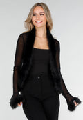 Zwarte Mesh Top met Imitatiebont