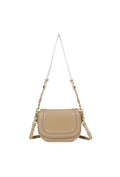 Beige Crossbody Tas met Brede Band en Gouden Accenten