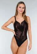 Bruine Sequin Bodysuit met Diepe V-Hals en Pailletten