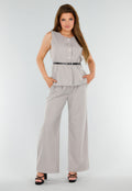 Grijze 2-Piece Set met Mouwloze Top en Wijde Rechte Broek