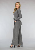 Elastische Zilveren Glitter Jumpsuit met Wijde Pijpen