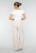 Beige Wide Leg Pantalon met Omslag en Steekzakken