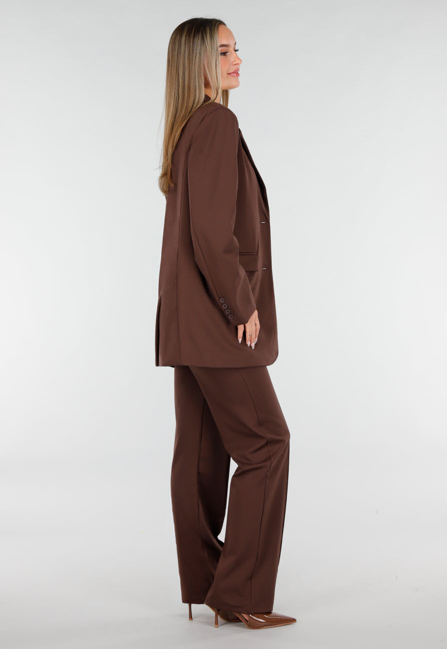 Bruine Oversized Stretch Blazer met Schoudervullingen
