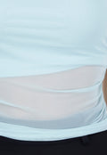 Lichtblauwe Padded Halter Top met Mesh Detail Ruches en Stretch
