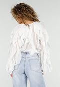 Witte Chiffon Blouse met Ruffles en Lange Mouwen