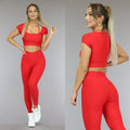 Rode Fijne Rib Sporttop met Straps